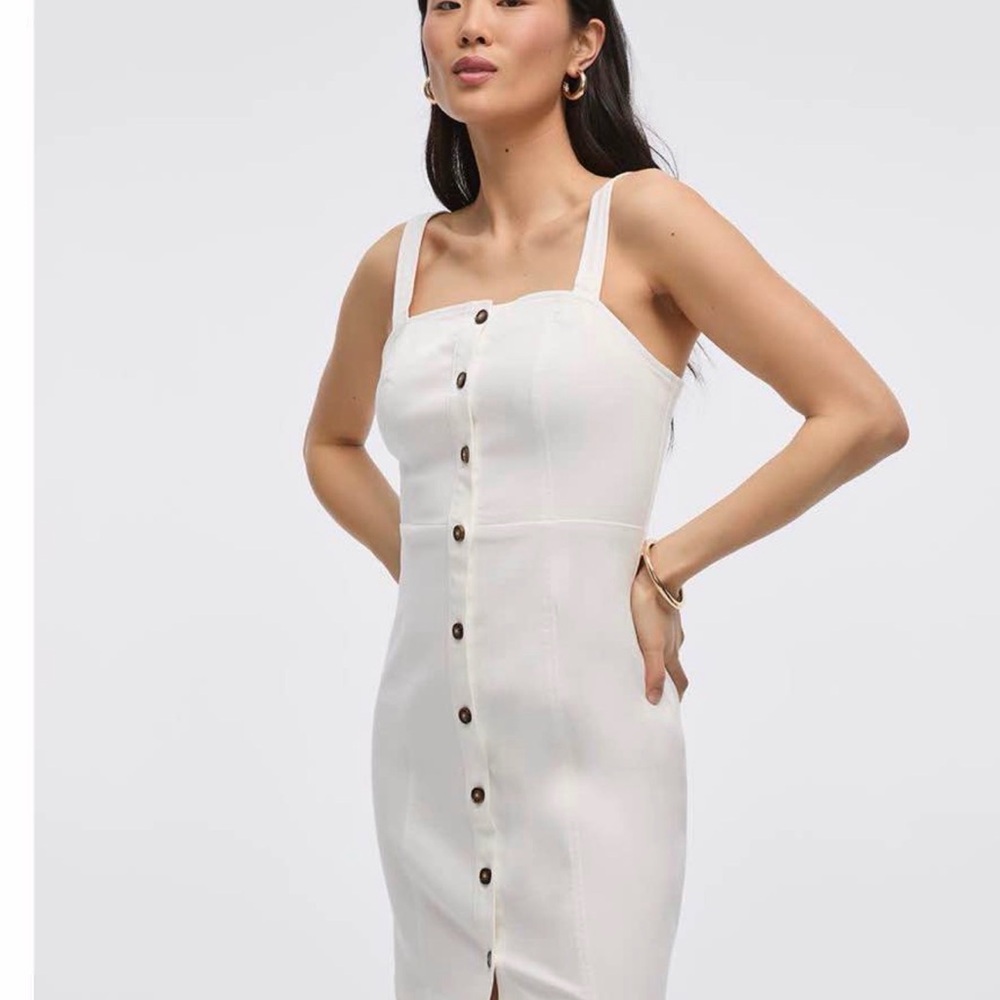 Reitmans White Midi Dress with Button Detail